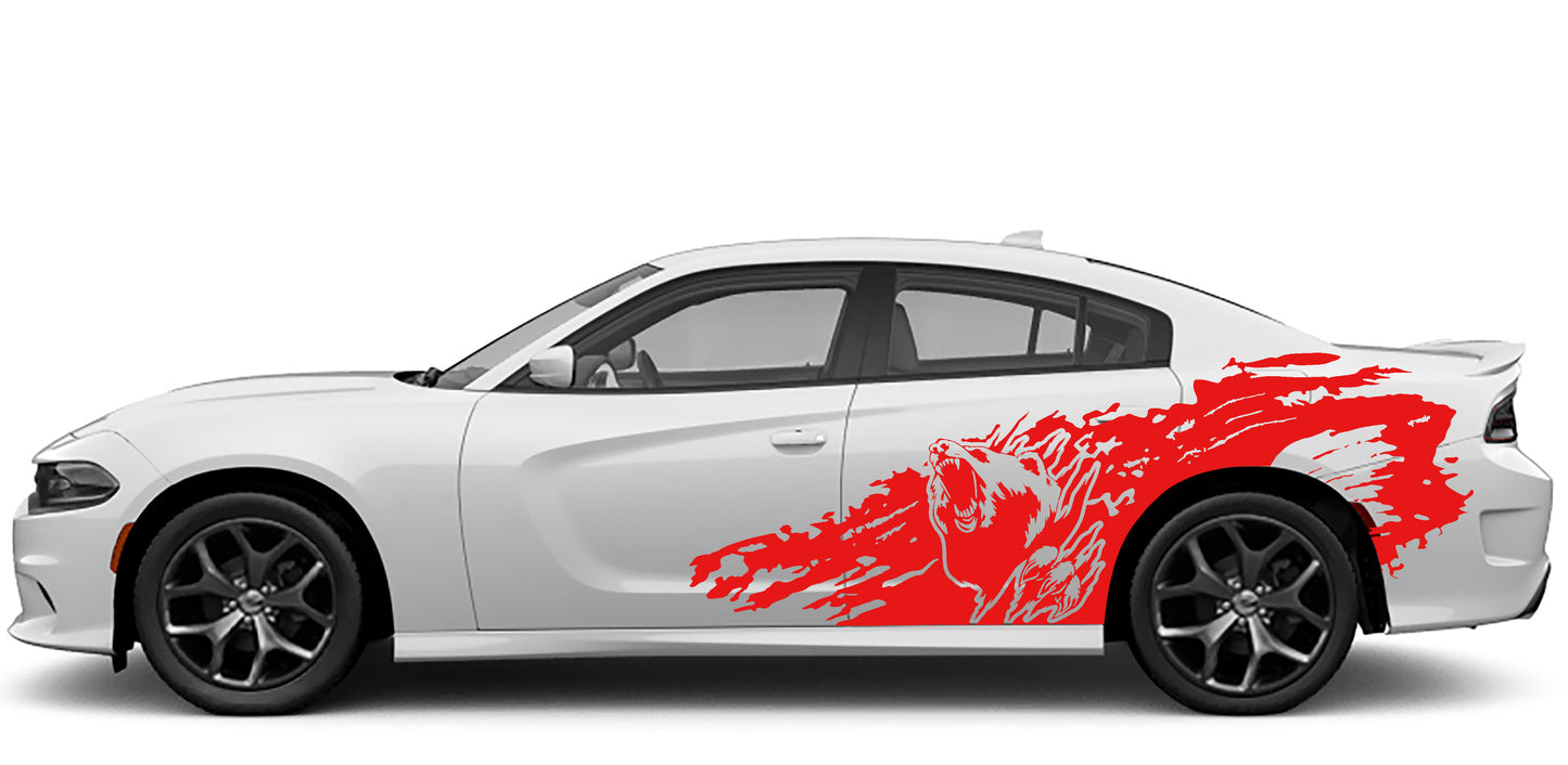 bear grunge side decals for dodge charger 2015 to 2023 models red