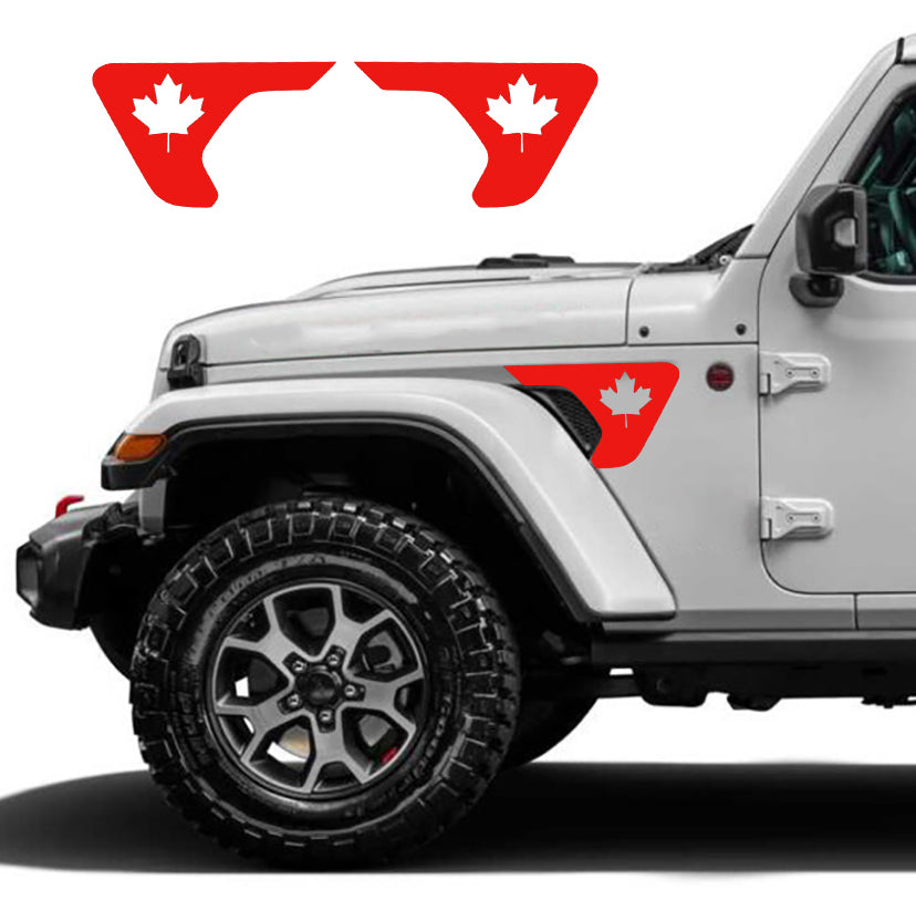 canadian maple leaf blackout fender vent decals for jeep jl and jt red