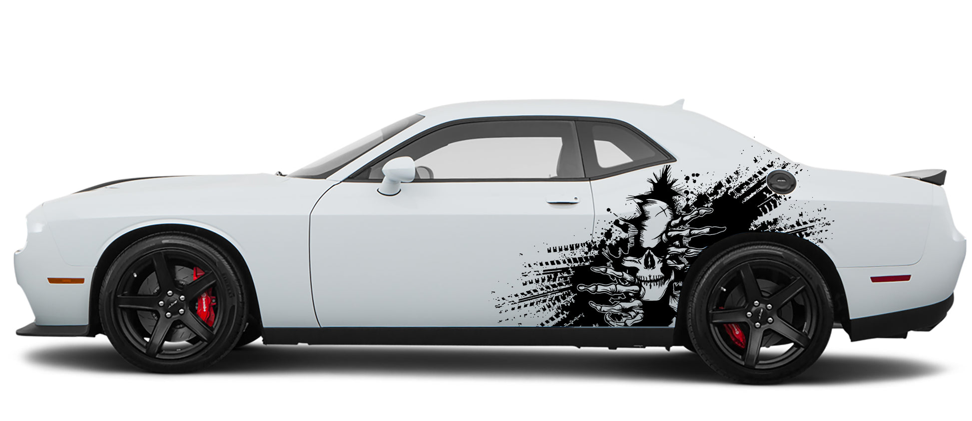 Dodge Challenger Devil's Skull Splash Side Decals (Pair) : Vinyl Graphics Kit Fits (2008-2023)