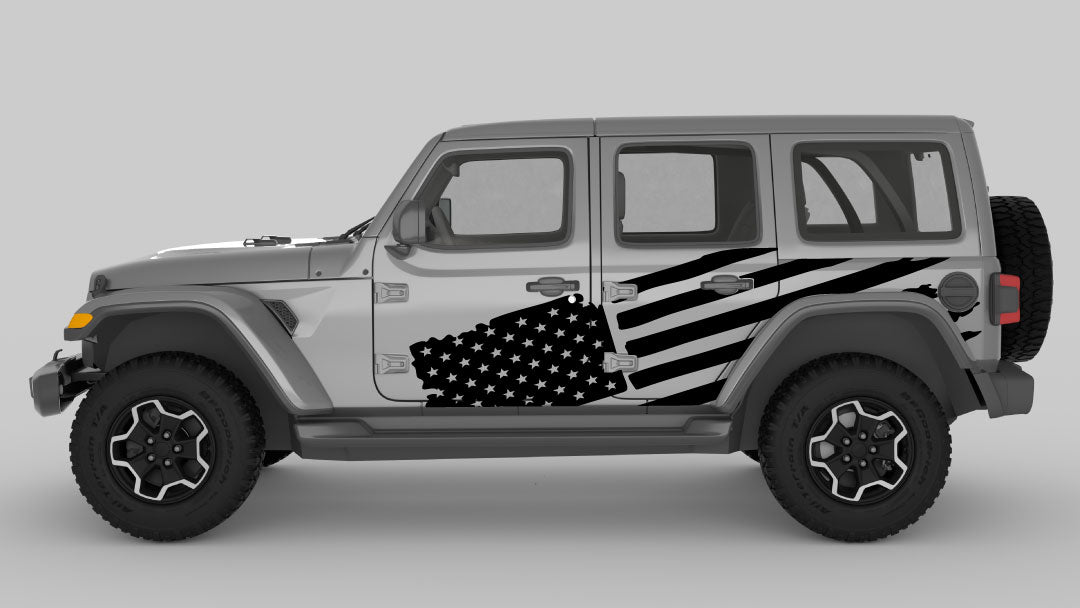 Black color Distressed American Flag Decals on Jeep Wrangler JL