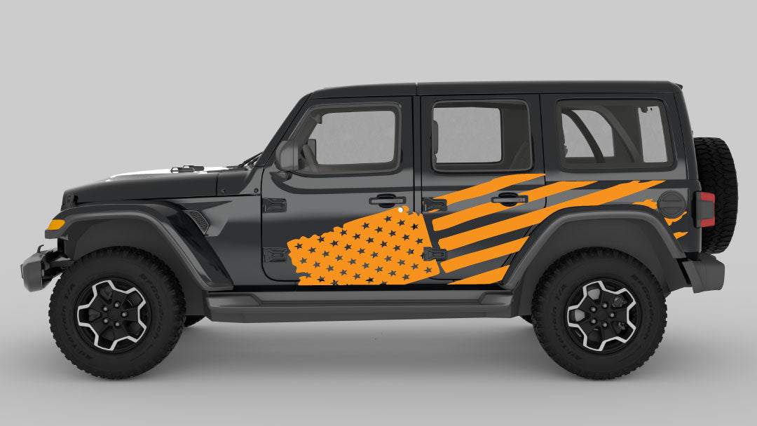 yellow color Distressed American Flag Decals on Jeep Wrangler JL