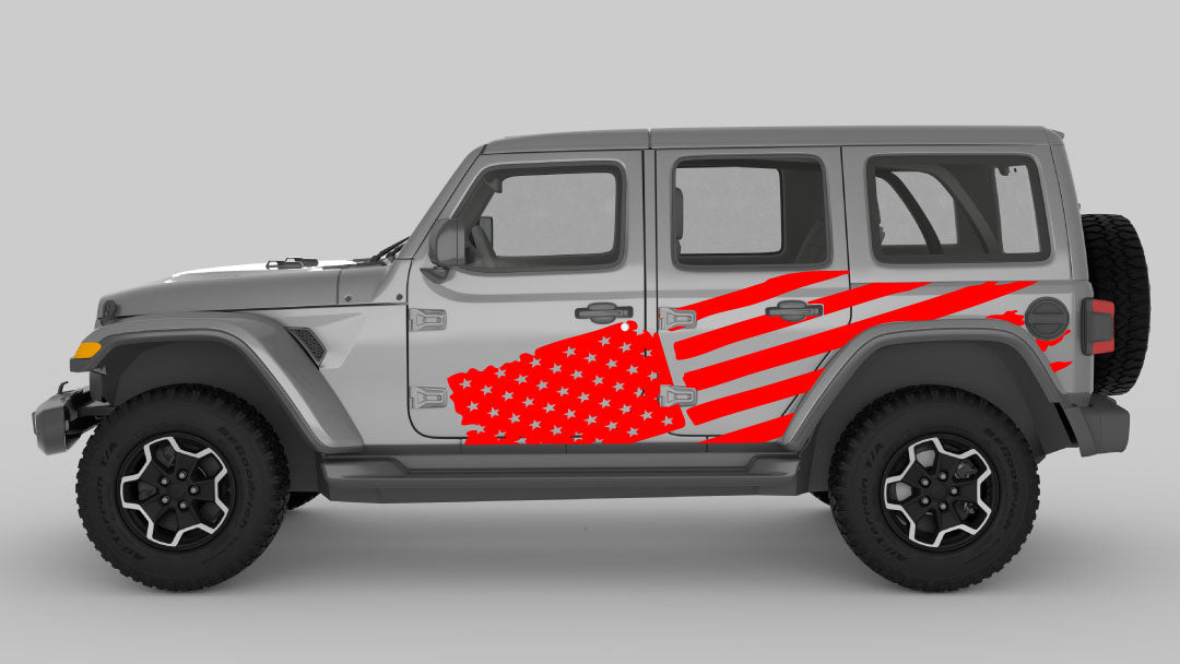 red color Distressed American Flag Decals on Jeep Wrangler JL