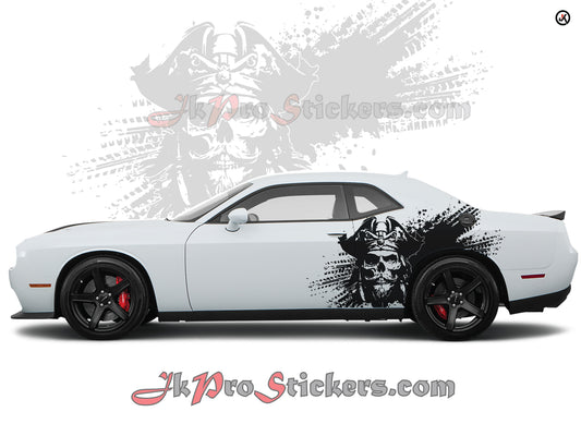 Dodge Challenger Pirate Skull Splash Side Decals (Pair) | Vinyl Graphics Kit Fits 2008-2023 Models