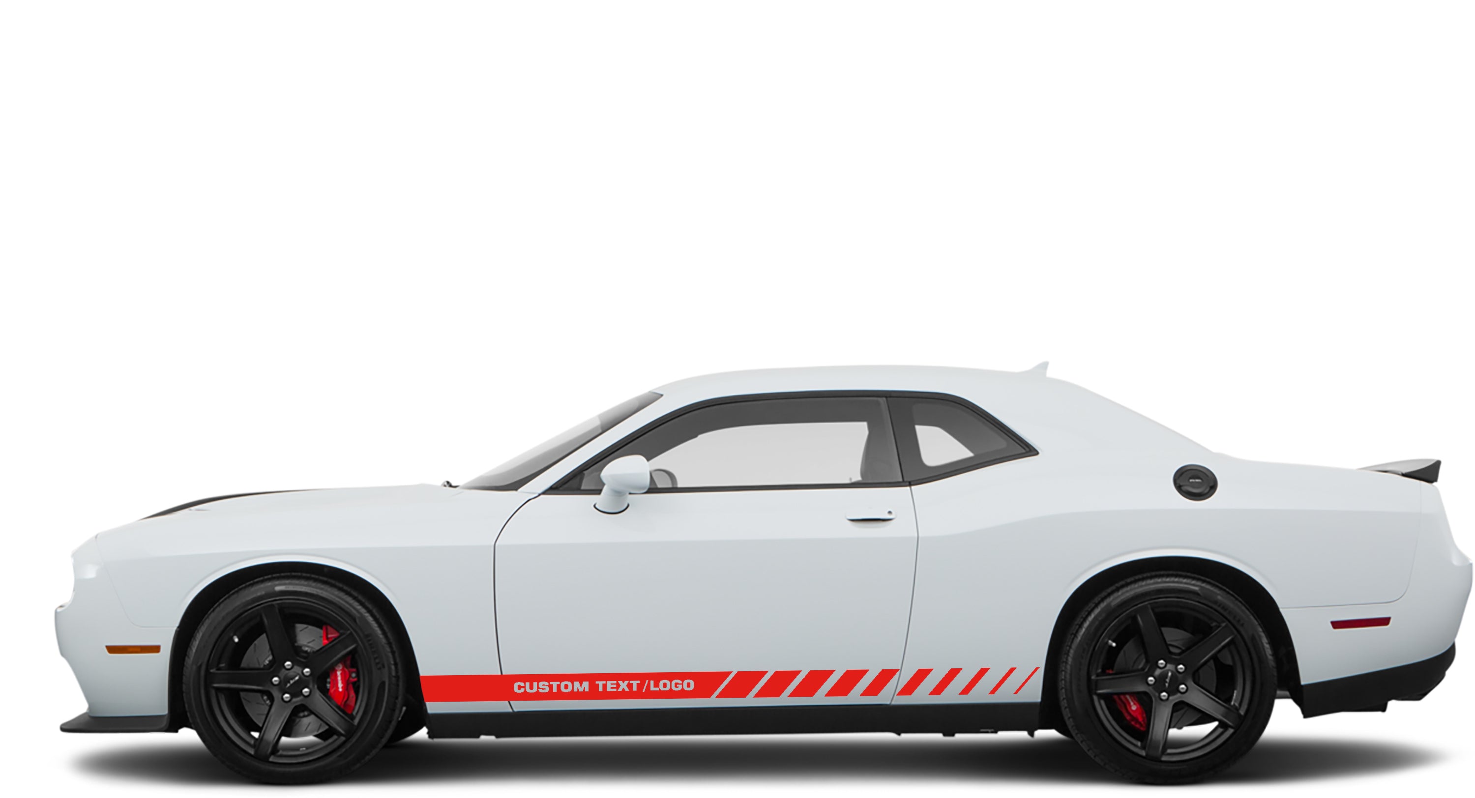 Side stripes with custom text for dodge challenger 2008 to 2023 models red