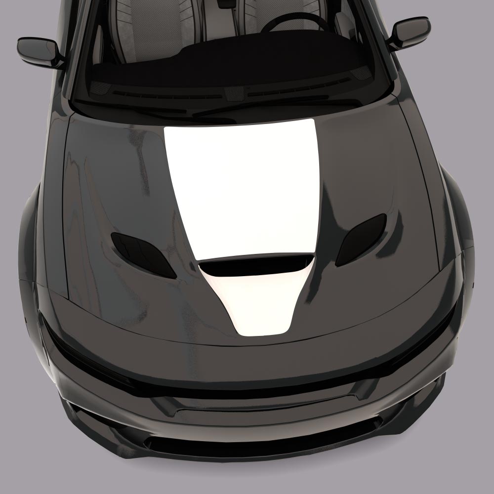 black car with white Hood Cowl & Intake Scoop Decals