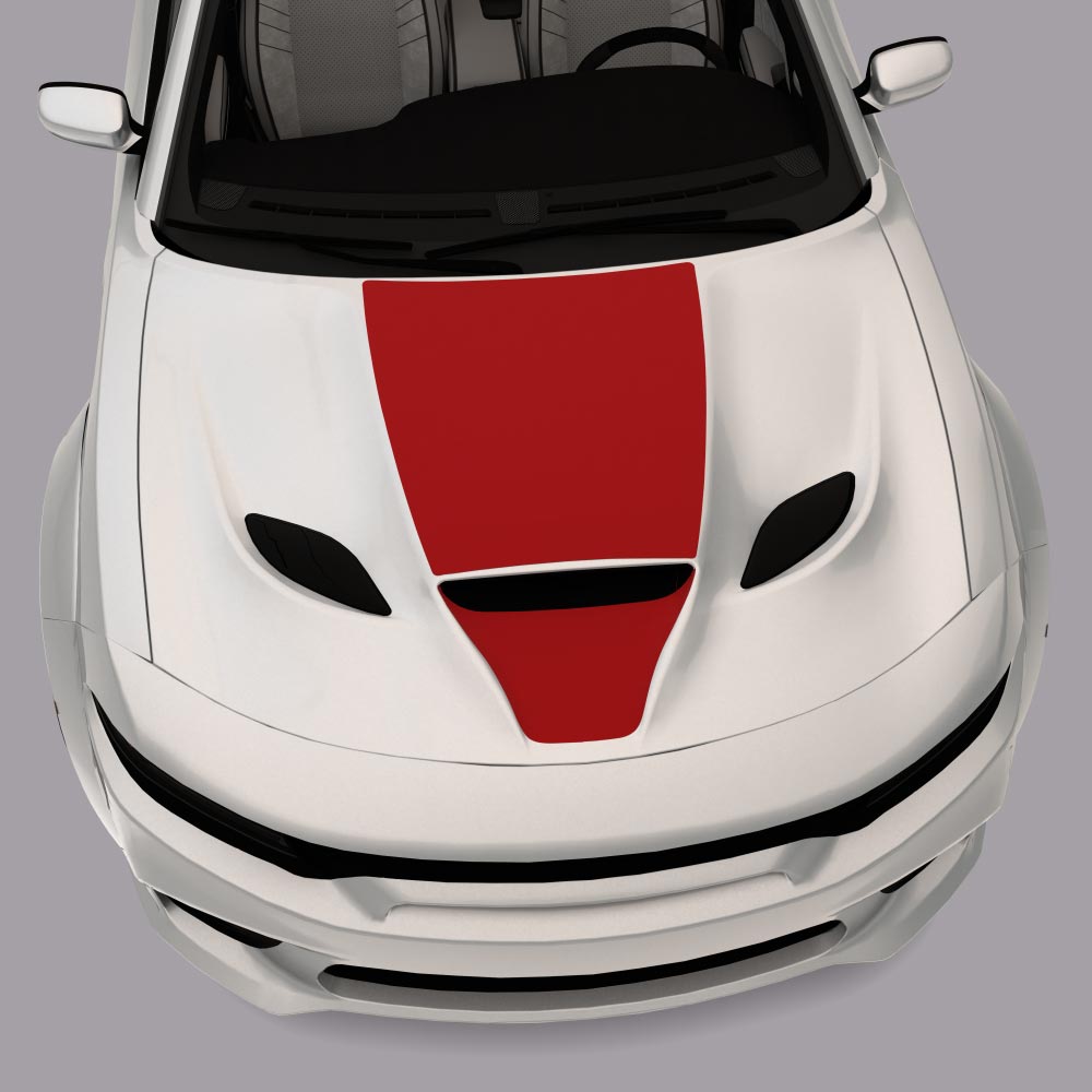 white car with red Hood Cowl & Intake Scoop Decals