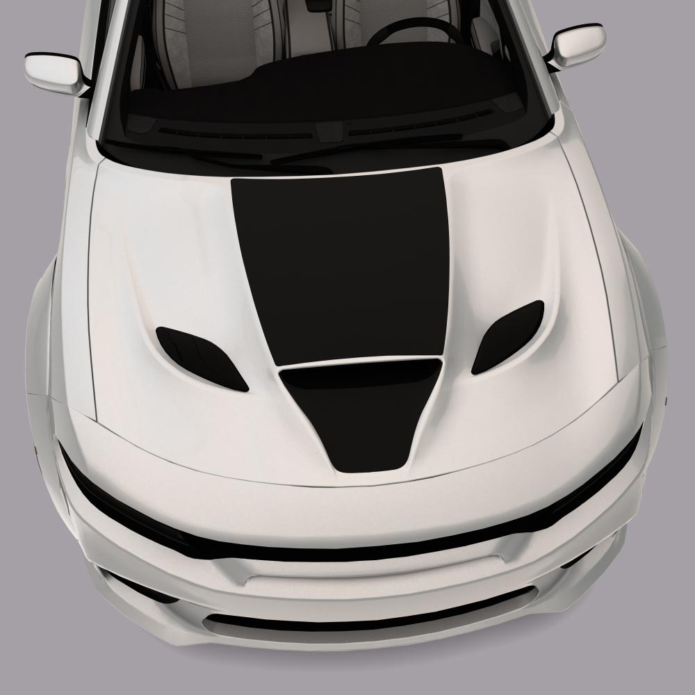 white car with black Hood Cowl & Intake Scoop Decals