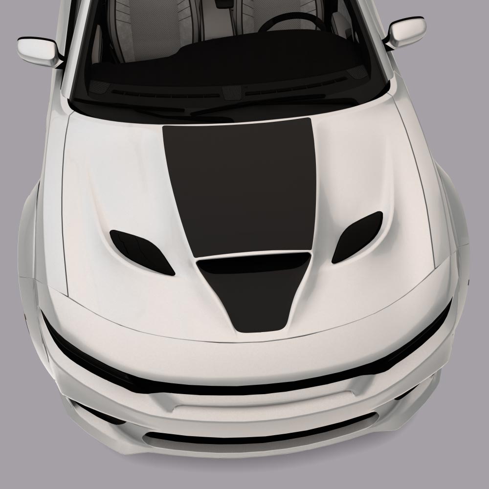 white car with matte black Hood Cowl & Intake Scoop Decals
