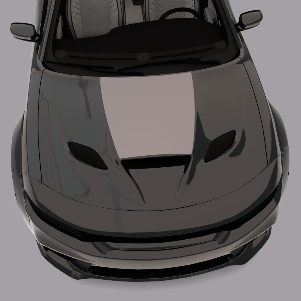 black car with gray Hood Cowl Scoop Decals