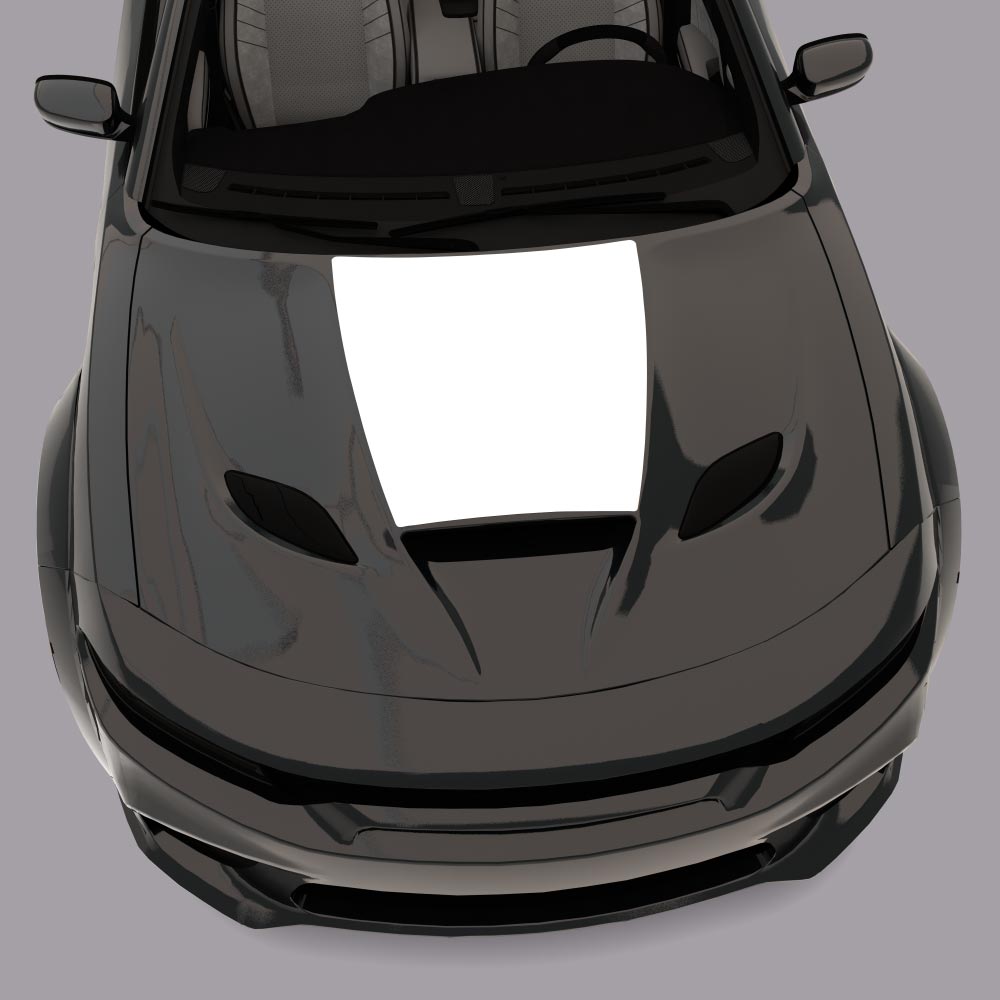 black car with white Hood Cowl Scoop Decals