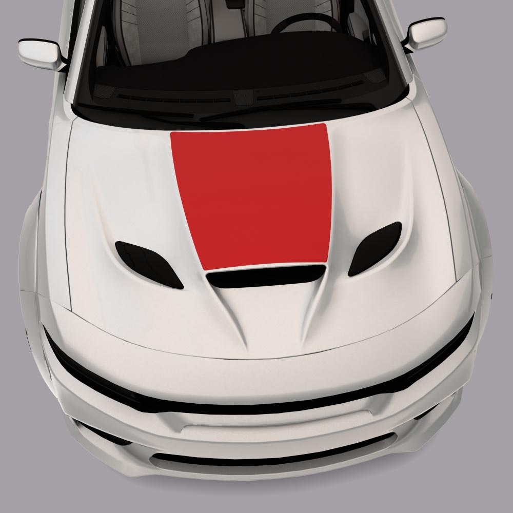 white car with red Hood Cowl Scoop Decals