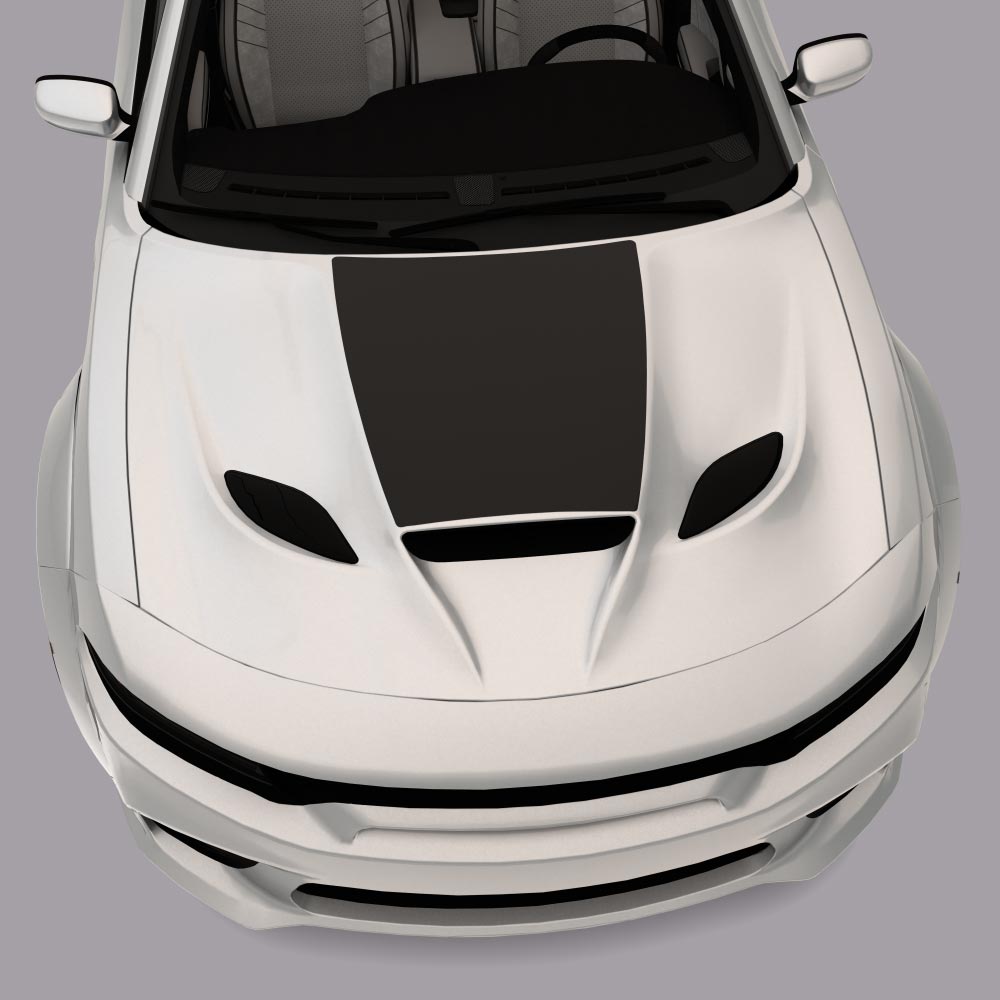 white car with black Hood Cowl Scoop Decals