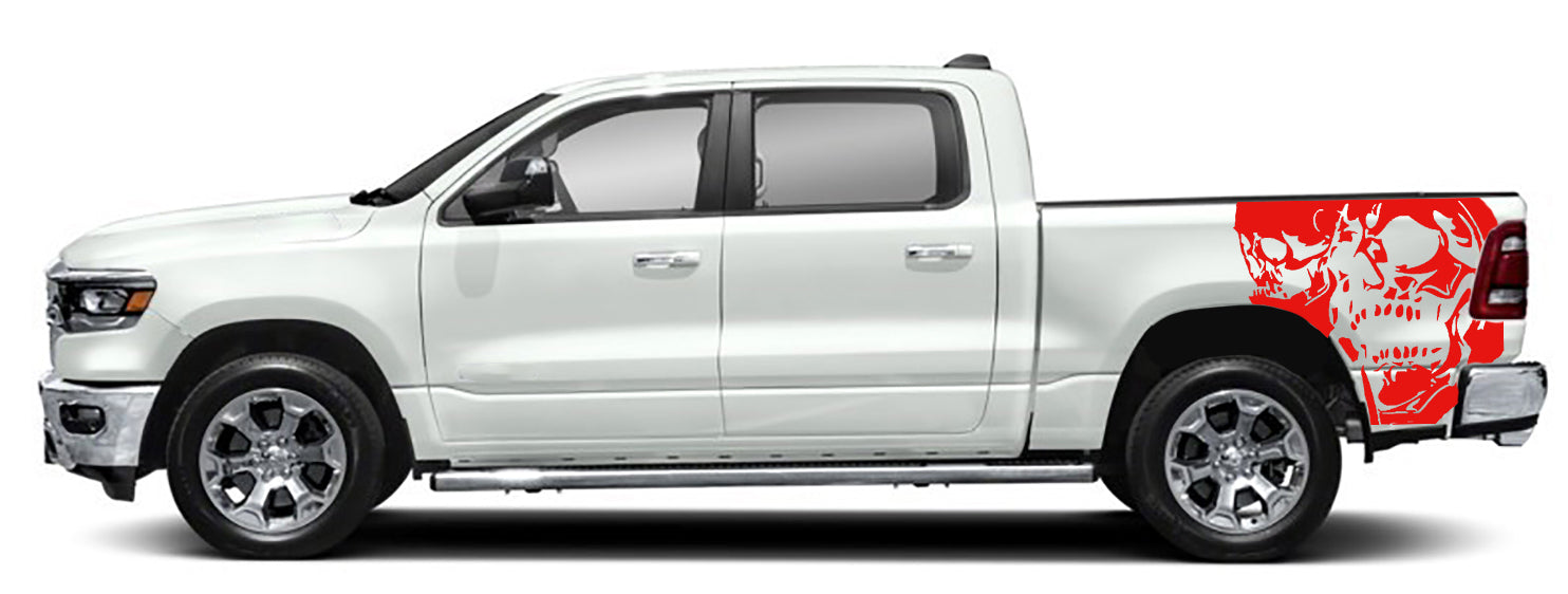 double skull bed graphics for dodge ram 2018 to 2023 models red