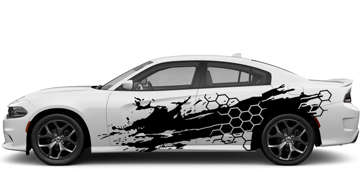 Dodge Charger Honeycomb Door Grunge Side Decals (Pair) : Vinyl Graphics Kit Fits (2015-2023)