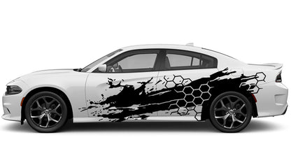 Dodge Charger Honeycomb Door Grunge Side Decals (Pair) : Vinyl Graphics Kit Fits (2015-2023)