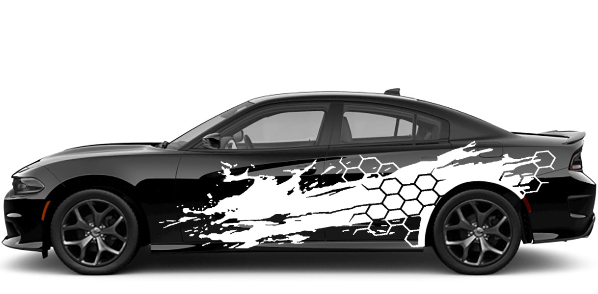 Dodge Charger, GT, SXT, SRT, Hellcat (2015 to 2023) | Custom Vinyl Decal Graphics - Honeycomb Door Grunge Kit (Pair)