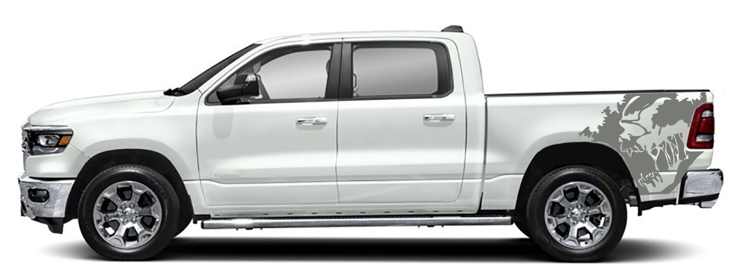 skull scream bed graphics for dodge ram 2018 to 2023 models gray