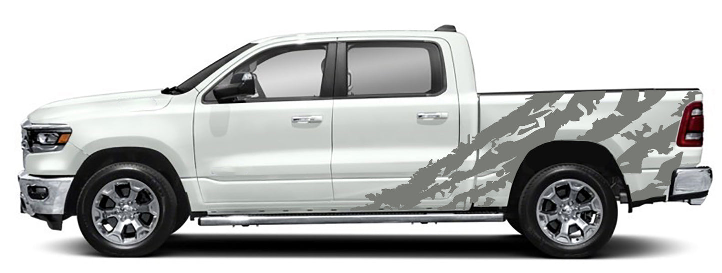 side shredded graphics for dodge ram 2018 to 2023 models gray