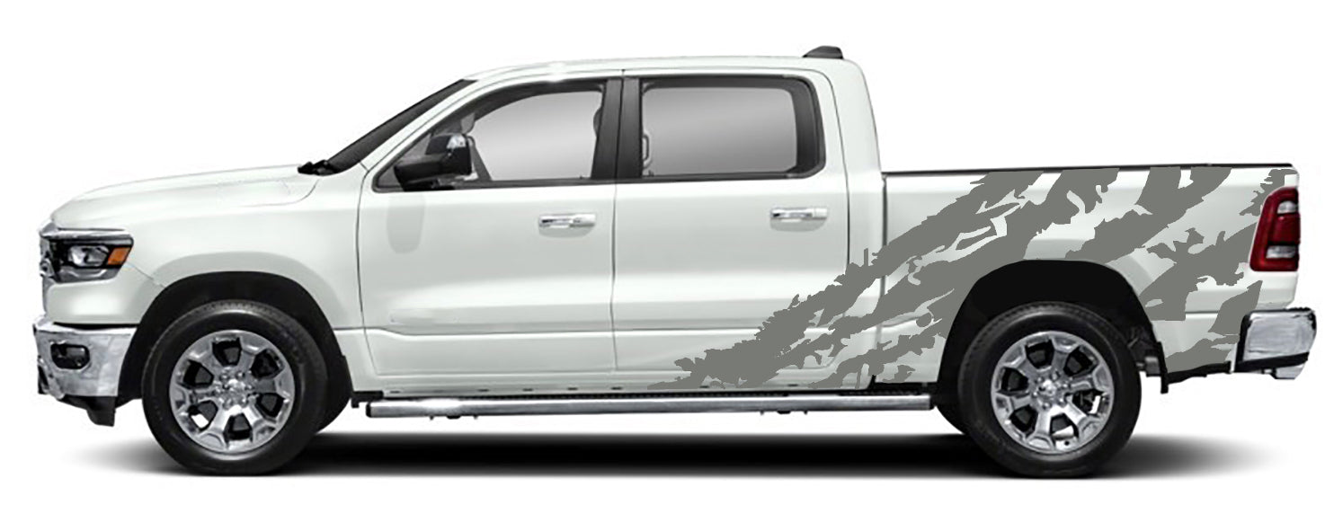 side shredded graphics for dodge ram 2018 to 2023 models gray