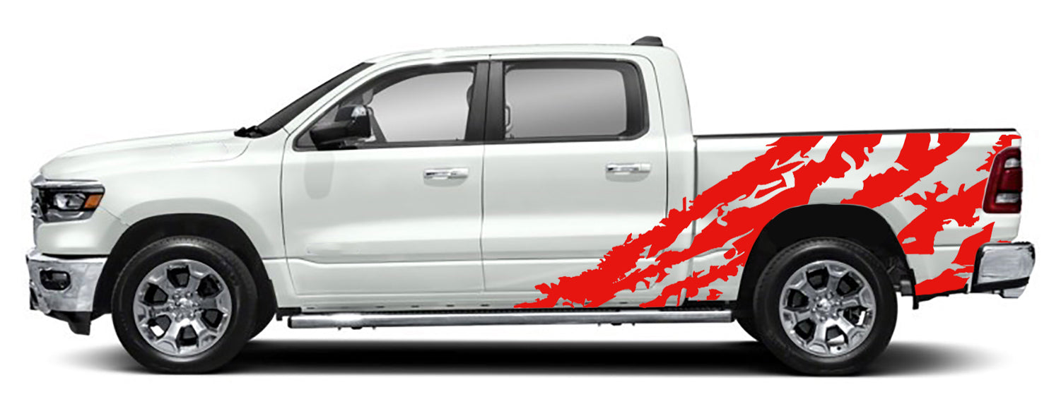 side shredded graphics for dodge ram 2018 to 2023 models red