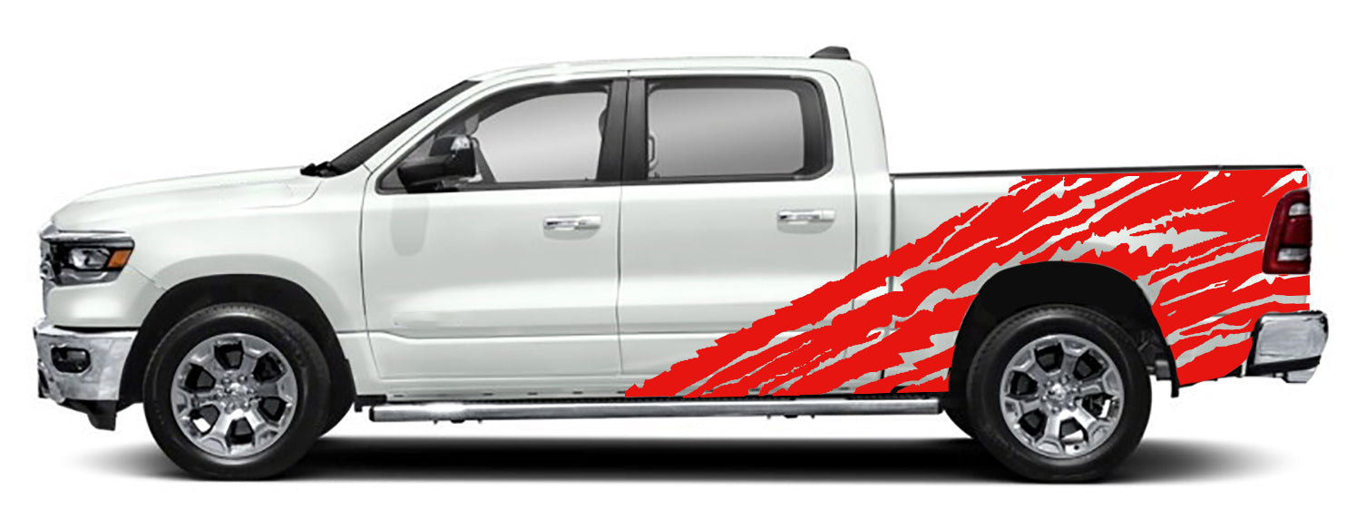 half side torn side graphics for dodge ram 2018 to 2023 models red