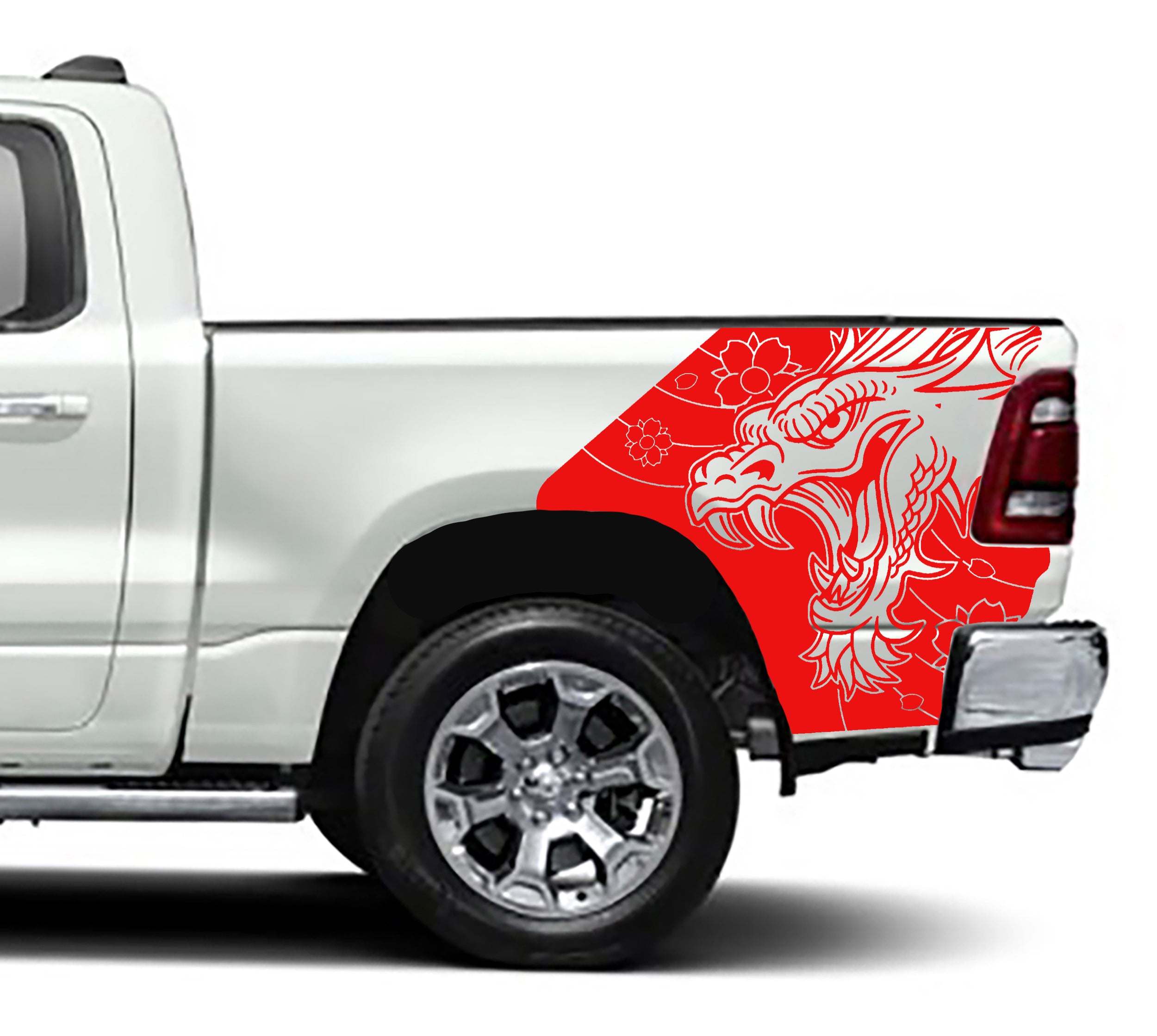 dragon bed graphics for dodge ram 1500 2500 2019 to 2023 models red