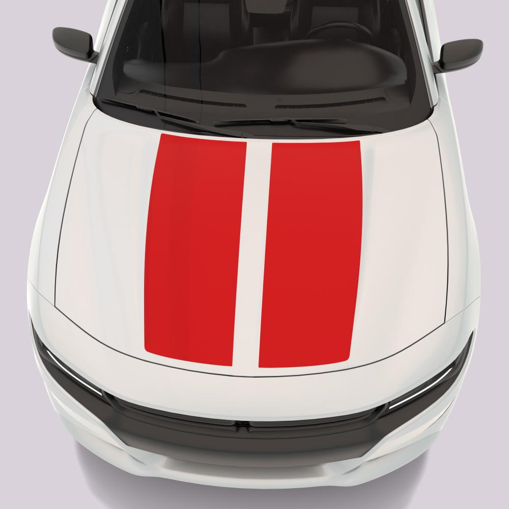 white car with red Dual Hood Accent Stripes