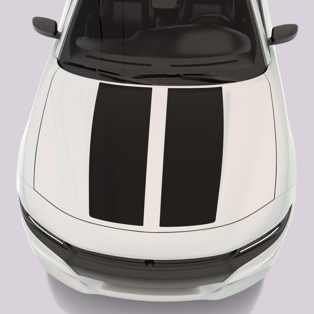 white car with black Dual Hood Accent Stripes