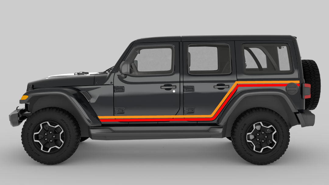 yellow and red color Dual Side Stripes Decals Kit for Jeep Wrangler JL