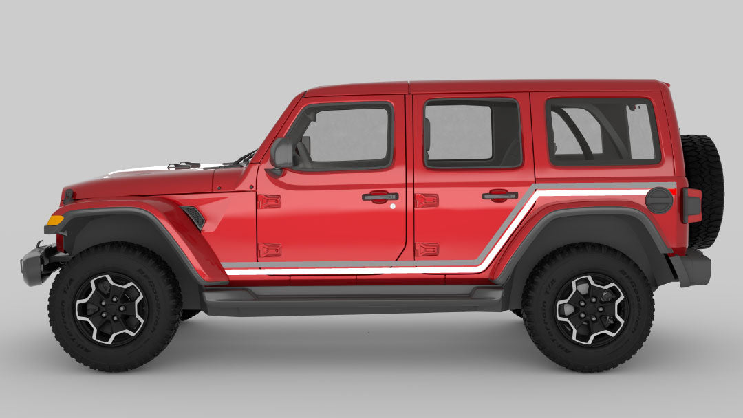 gray and white color Dual Side Stripes Decals Kit for Jeep Wrangler JL