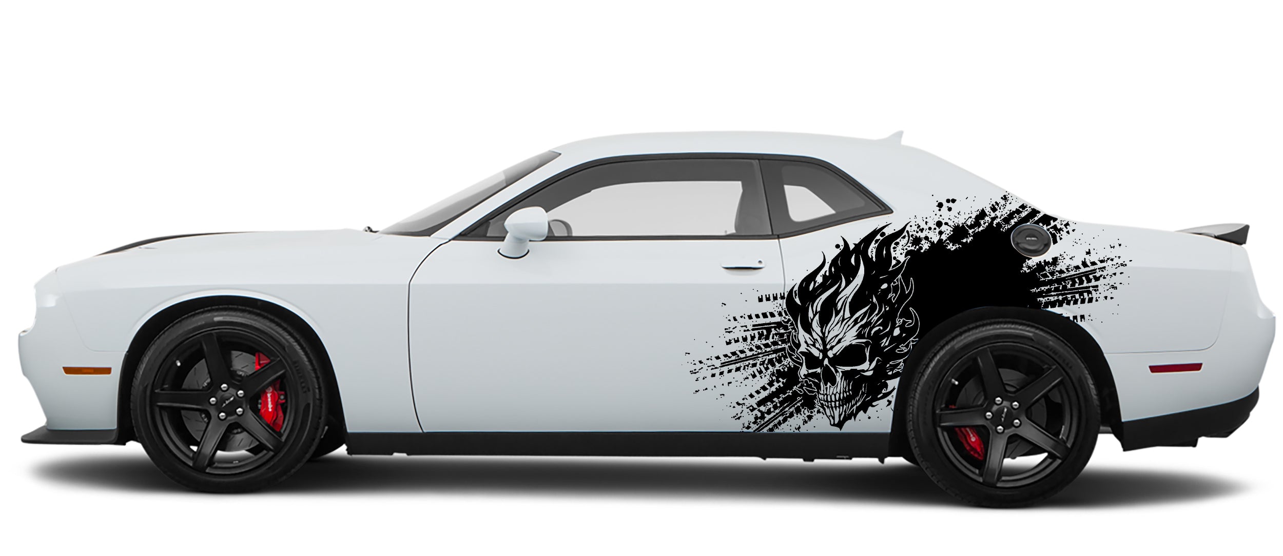 Dodge Challenger Flame Skull Splash Side Decals (Pair) : Vinyl Graphics Kit Fits (2008-2023)