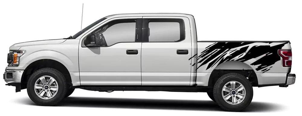 Black Splatter Slash bed decal installed on 2015-2020 Ford F-150 bed side panel