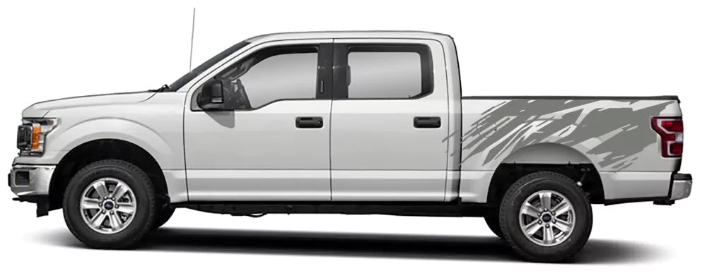 Gray Splatter Slash bed vinyl graphic on 13th gen Ford F-150 bed side