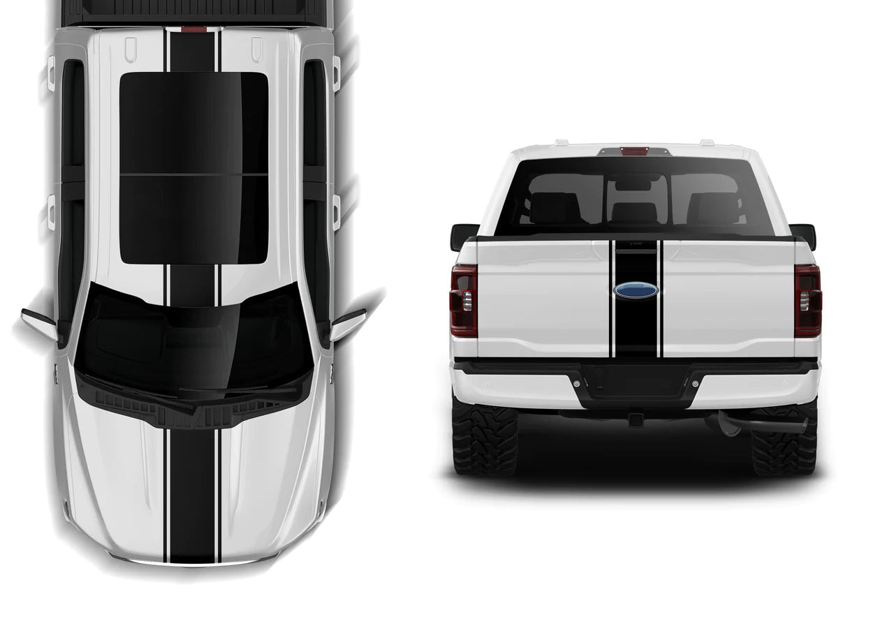 Ford F-150 Center Rally Racing Stripes Decal : Vinyl Graphics Kit Fits (2021-2023)