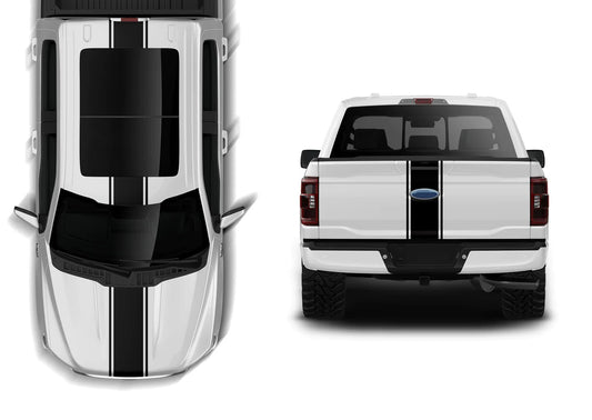 Ford F-150 Center Rally Racing Stripes Decal : Vinyl Graphics Kit Fits (2021-2023)