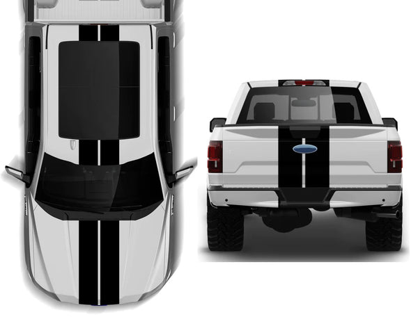 Ford F-150 Dual Rally Racing Stripes Decal : Vinyl Graphics Kit Fits