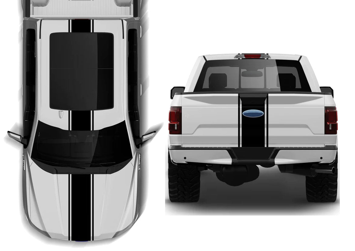 Ford F-150 Center Rally Racing Stripes Decal : Vinyl Graphics Kit Fits
