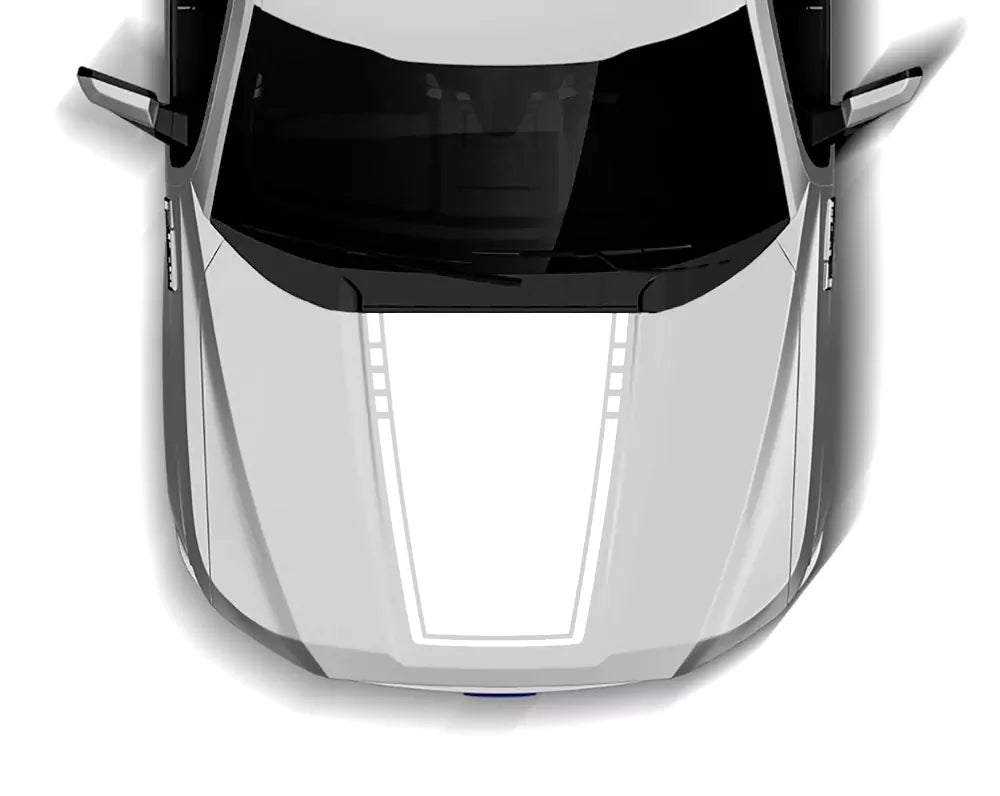 White Ford F150 hood stripe decal installed on the hood of a 2015–2020 F-150