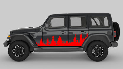 Red color Forest Trees Side Decals on Jeep Wrangler JL