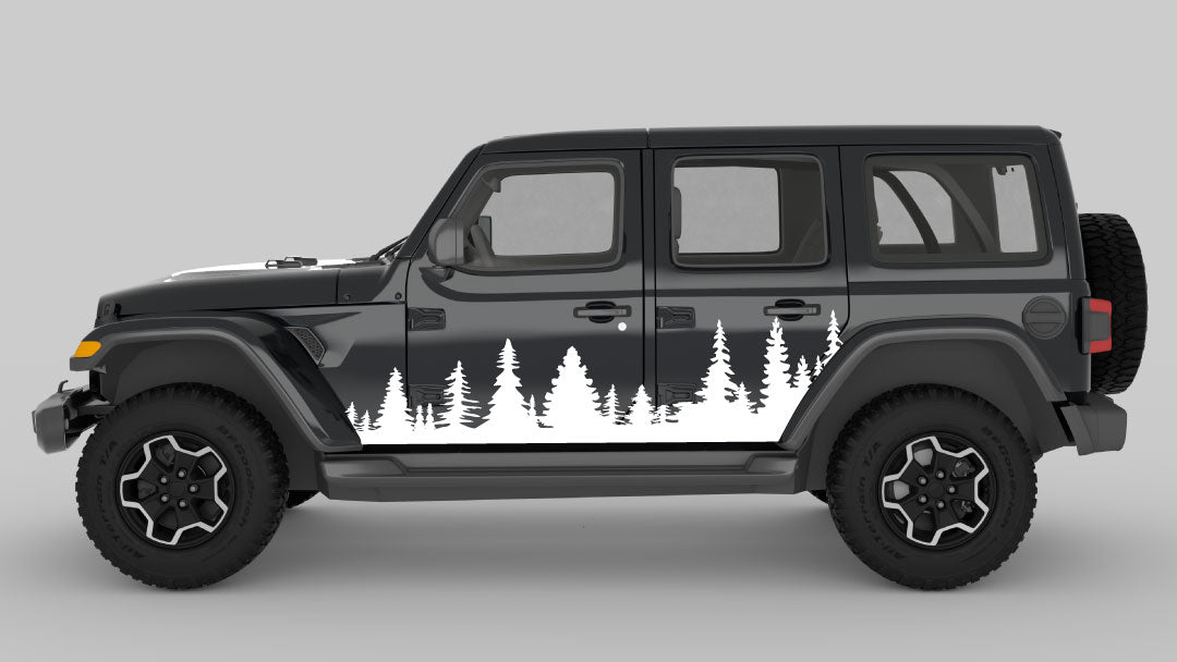 White color Forest Trees Side Decals on Jeep Wrangler JL