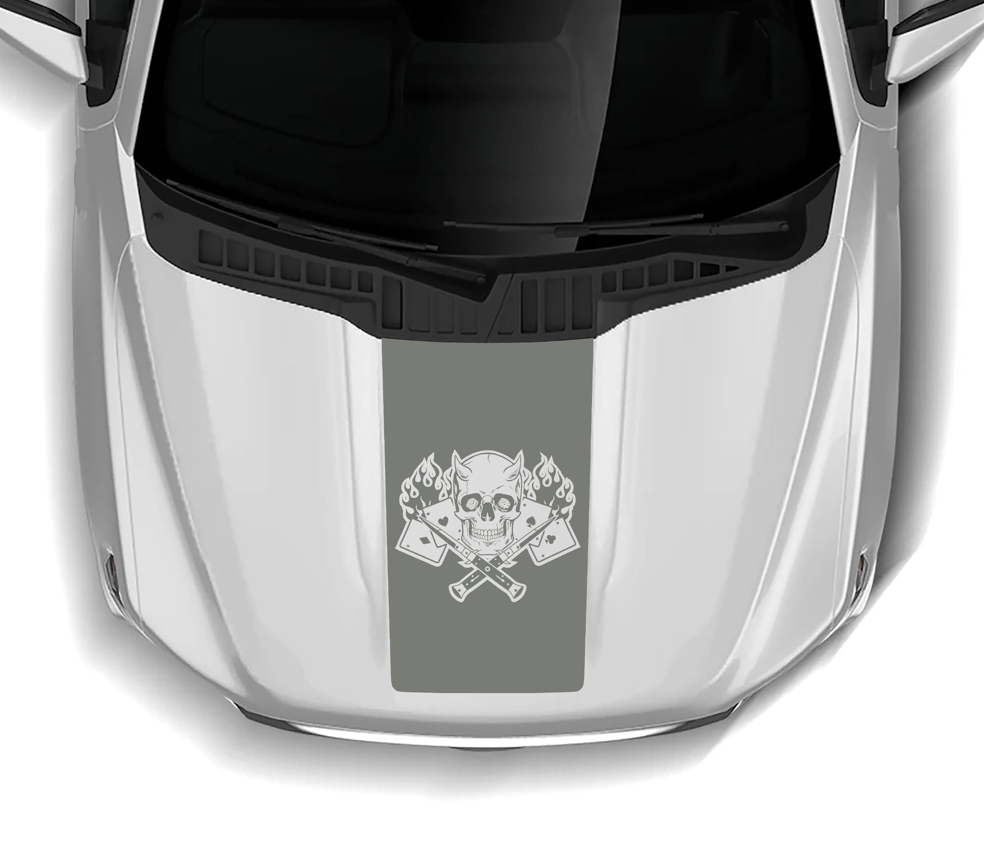 Gambler skull hood decal for ford f 150 2021-2023 models gray