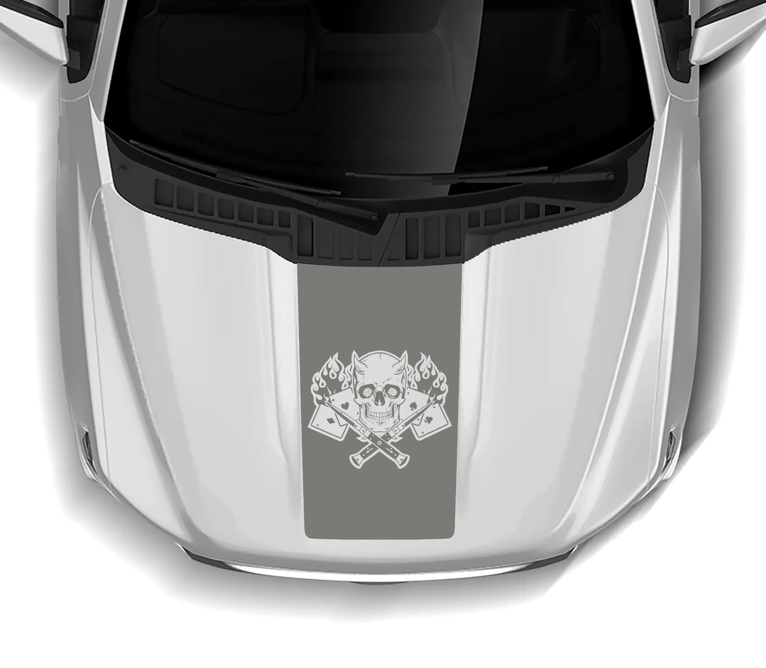 Gambler skull hood decal for ford f 150 2021-2023 models gray