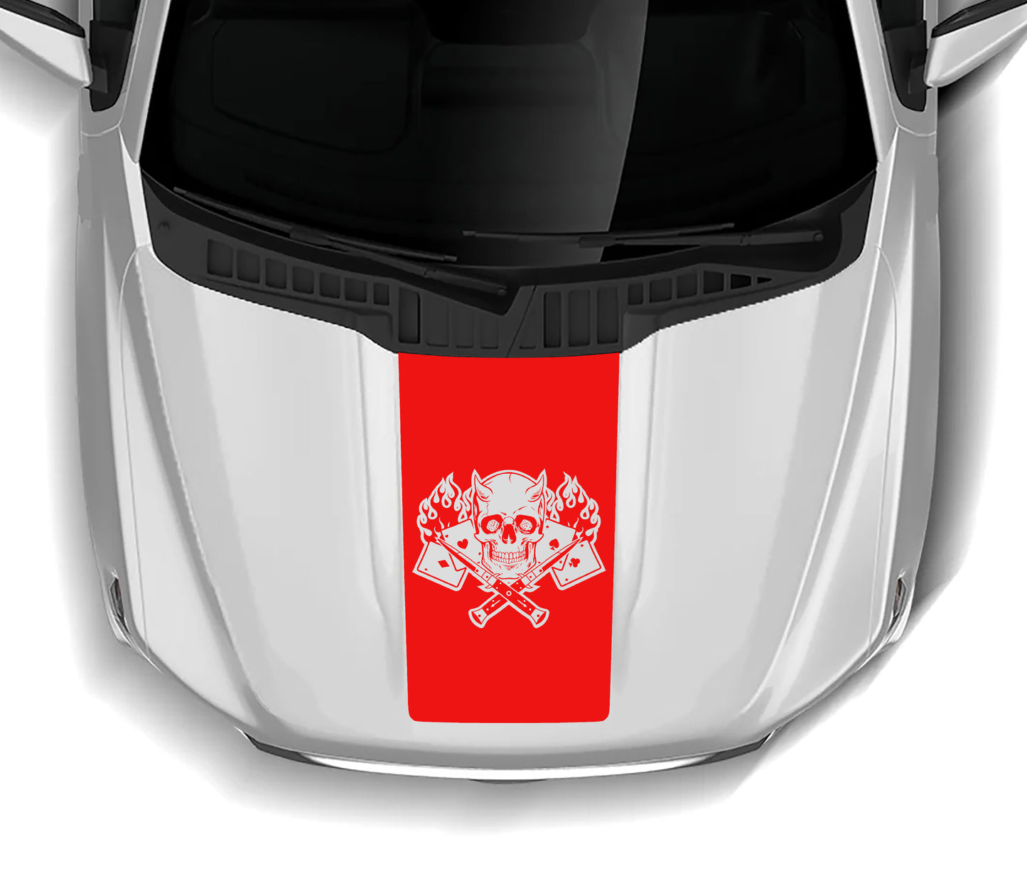 Gambler skull hood decal for ford f 150 2021-2023 models red