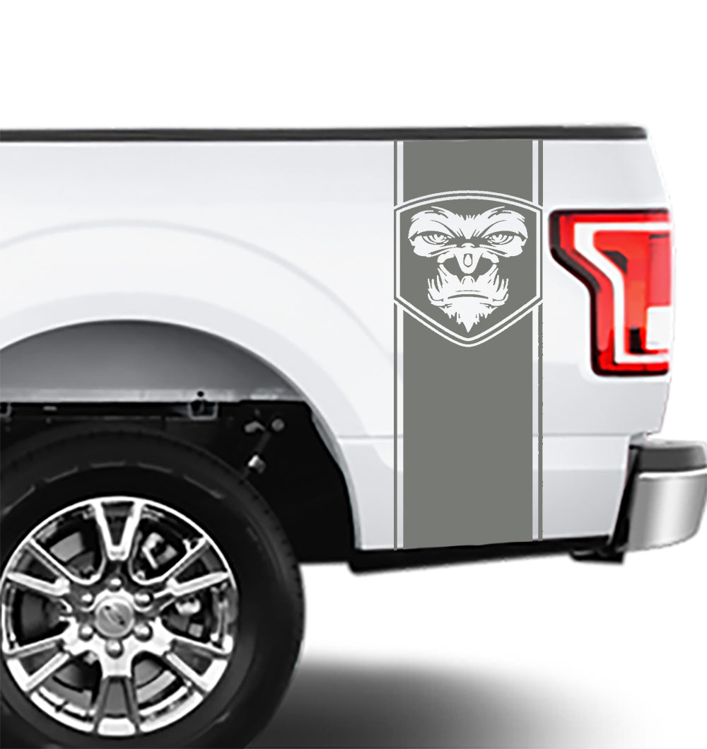 gorilla face universal truck bed decals gray