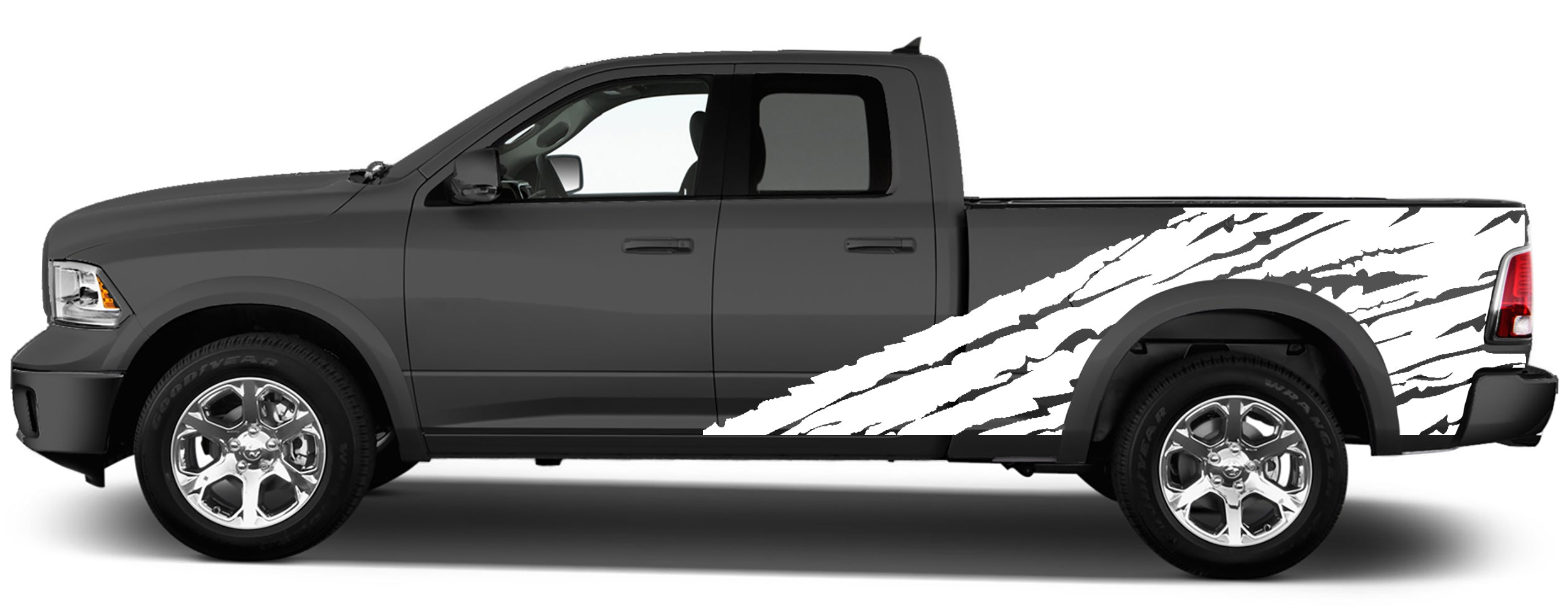 half side shred side graphics for dodge ram 2008 to 2018 models white