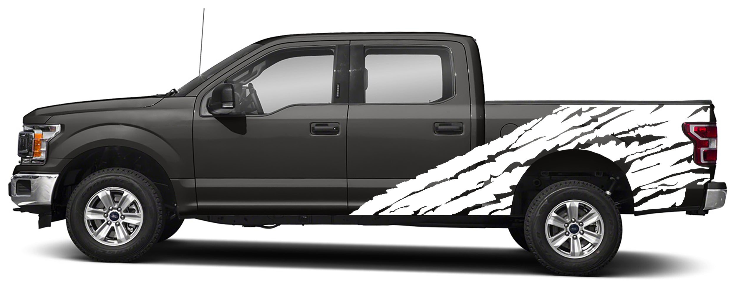 half side torn side graphics for ford f 150 2015 2020 models white
