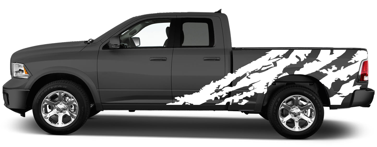 half side torn side graphics for dodge ram 2008 to 2018 models white