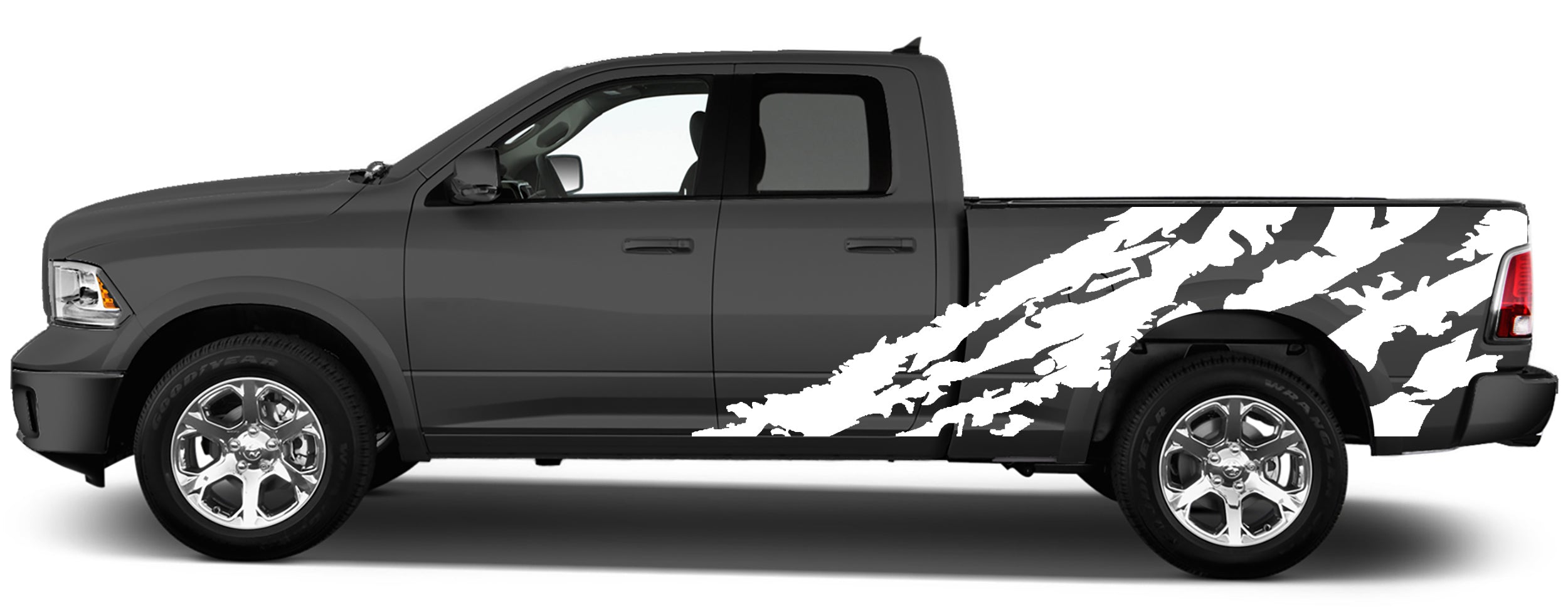 half side torn side graphics for dodge ram 2008 to 2018 models white