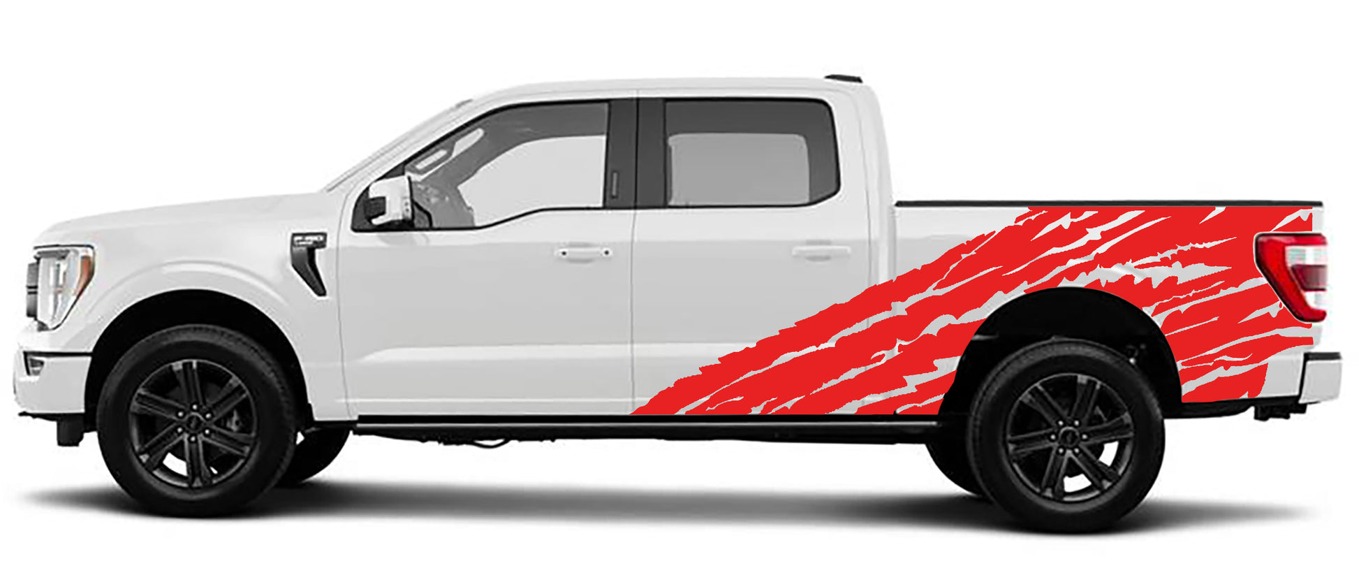 half side torn vinyl graphics for ford f 150 2021 to 2023 models red