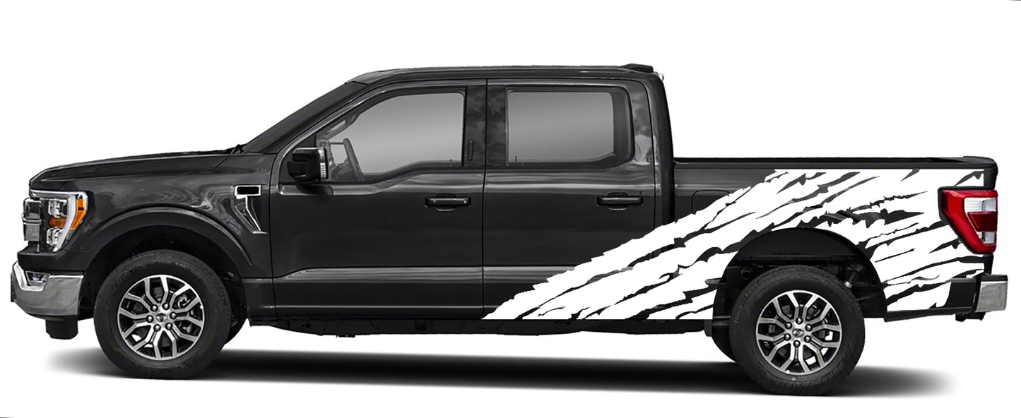 half side torn vinyl graphics for ford f 150 2021 to 2023 models white